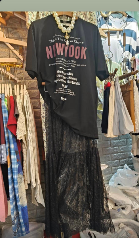 Women Trendy Oversize T-shirts With Lacey Skirts Sets